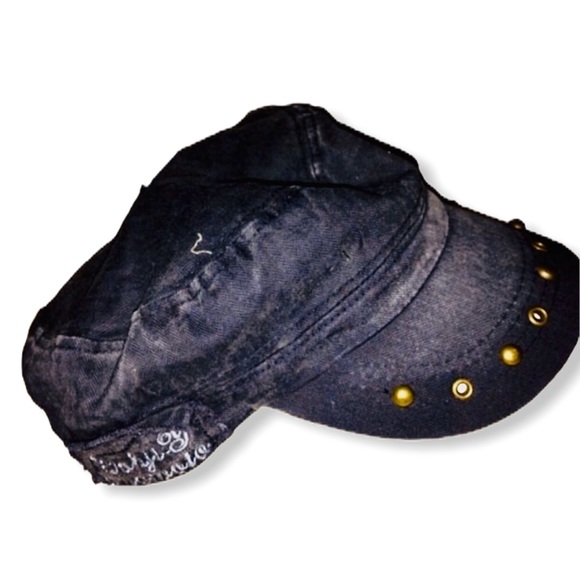 Vintage Distressed Studded Fashion Cap Hat Deadstock Distressed Black - Picture 2 of 5